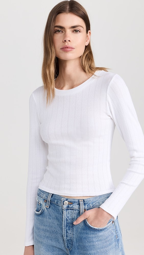 perfectwhitetee Leah Pointelle Long Sleeve Top | Shopbop | Shopbop