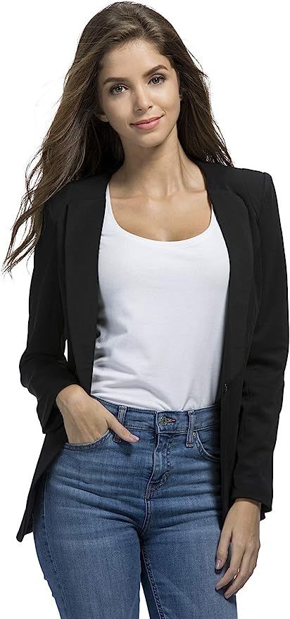 JHVYF Womens Casual Basic Work Office Cardigan Tuxedo Summer Blazer Open Front Boyfriend Jacket | Amazon (US)