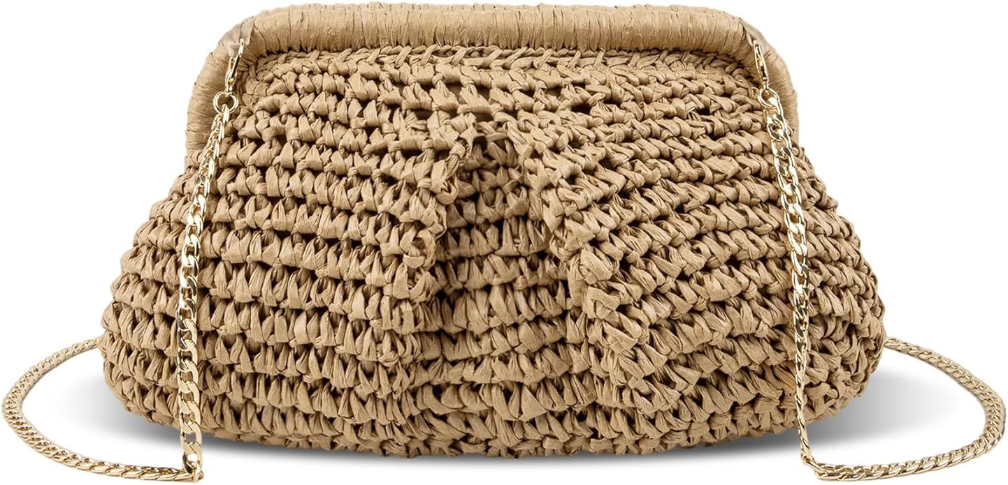 XSUIOY Straw Clutch Purse for Women Woven Dumpling Bag Summer Straw Beach Bag Crossbody Crochet P... | Amazon (US)