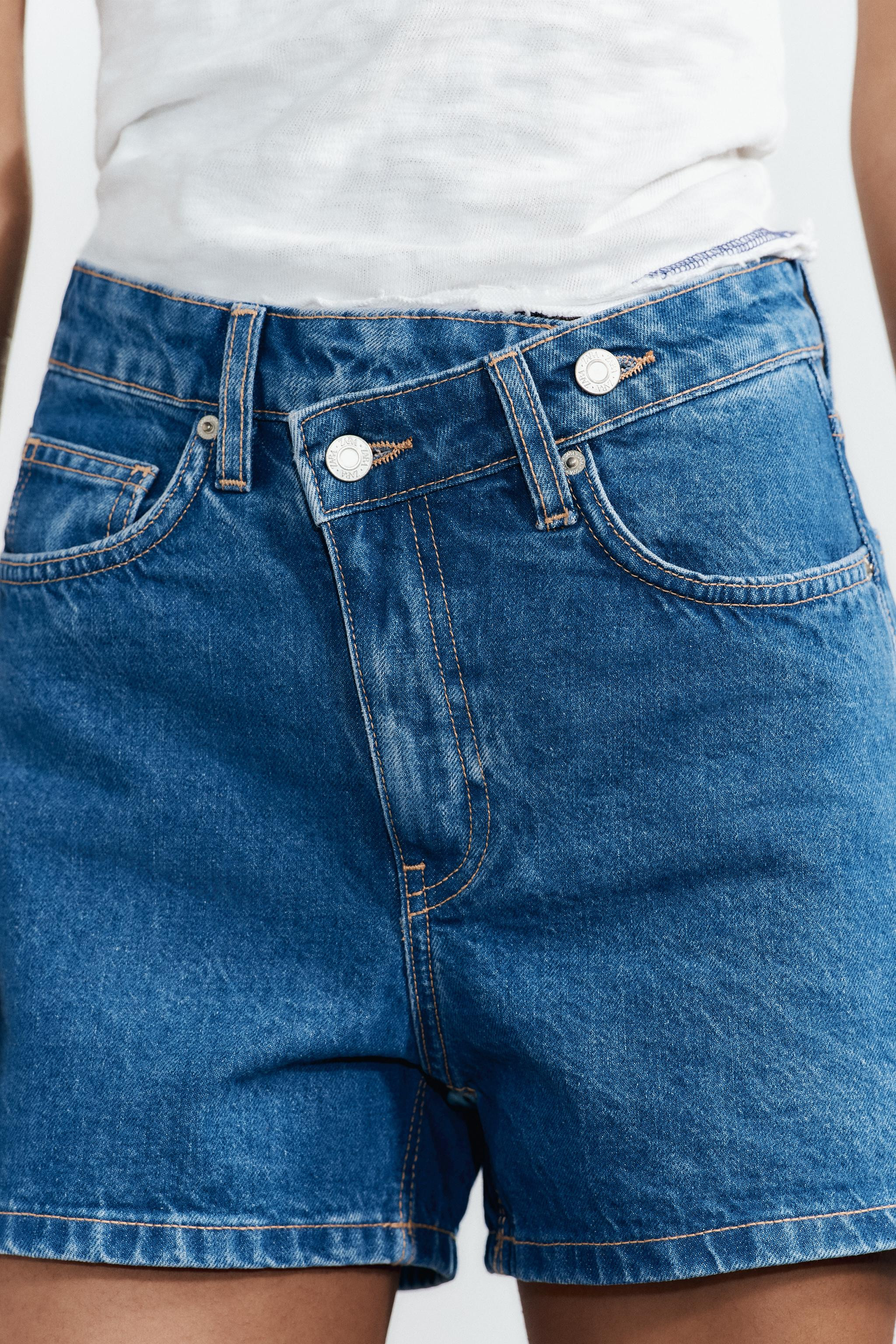 HIGH-WAIST CROSSOVER WAIST TRF MOM FIT DENIM BERMUDA SHORTS | Zara US