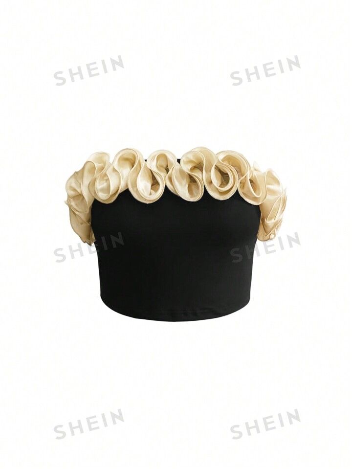 SHEIN SXY Plus Size Color Block Dramatic Frill Trim Bandeau Top | SHEIN