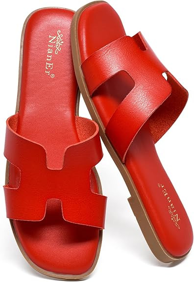 NianEr Womens Microfiber Leather Comfort Foam Support H Sandals Square Toe Dress Dressy Slip On C... | Amazon (US)