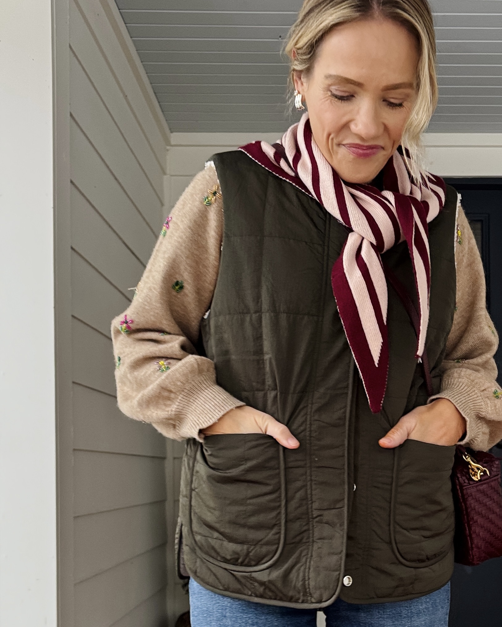 I'm between sized in Varley and went with the one below for this reversible vest (wearing an xs) code APLINEWINTER25, code YOUROCK at Tuckernuck sweater also linked a similar puffer vest & fully stocked navy, Clare V Marisol crossbody, grab the shortie strap to make into an easy evening bag, Freda Salvador rain resistant boots are very worth it and true to size, crop length in Agolde Harper jeans (5'3'),  Heaven Mayhem earrings smimilar, Merit flush balm in LeBonBon also on lips ~ xo, Claire

#LTKSeasonal #LTKOver40 #LTKmomlife