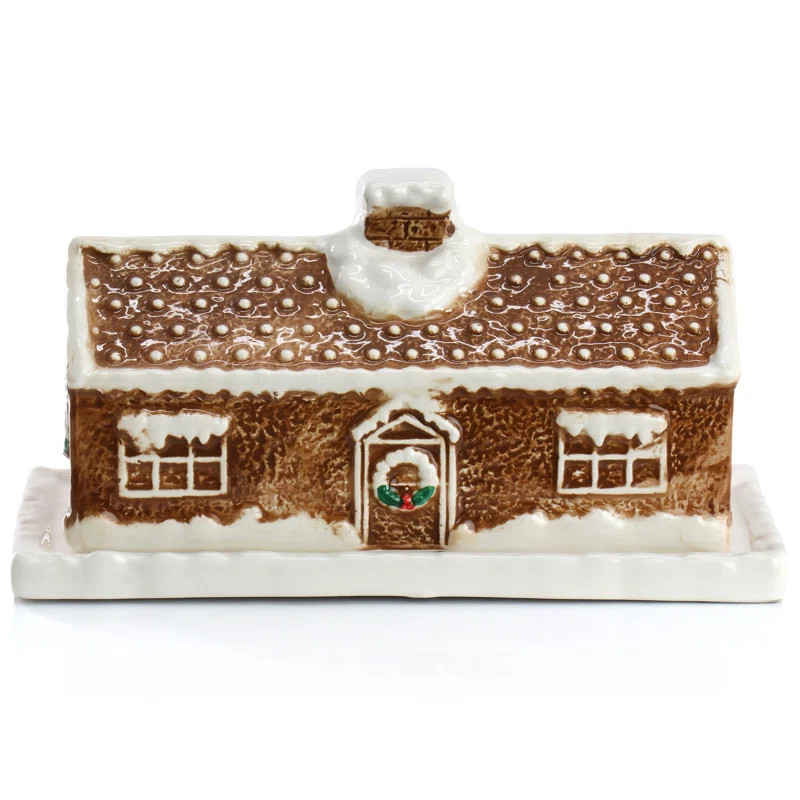 Martha Stewart 7in x 3.7in Ceramic Gingerbread House Butter Dish in Brown | Wayfair | Wayfair North America