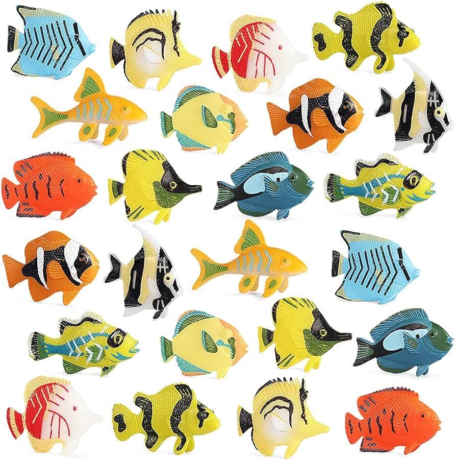 RCOMG 24PCS Tropical Fish Toys, Plastic Sea Creatures Figurines Set, Educational Learning Ocean A... | Amazon (US)
