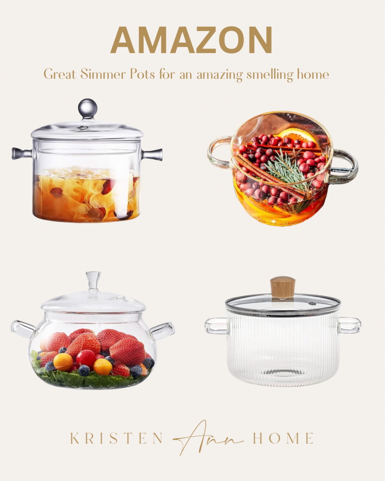 Simmer pots are my favorite holiday season thing! A lot of people use them all year round. I love mixing apples, cinnamon sticks, oranges, vanilla, cloves and a fall spice blend. It smells amazing and looks so beautiful on the stove top in a see through glass pot. 

#LTKFindsUnder50 #LTKHome #LTKSeasonal