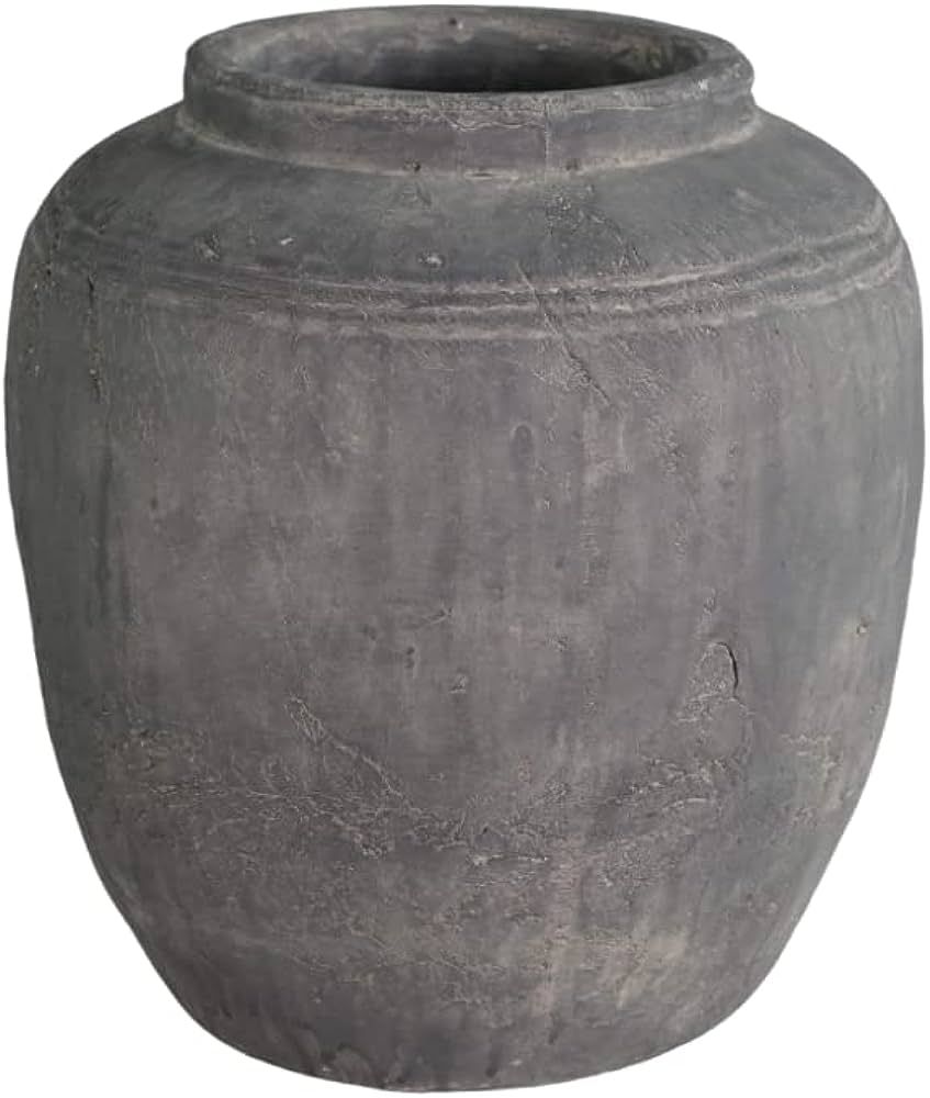 Large Terracotta Round Vase, Antique Grey Finish | Amazon (US)