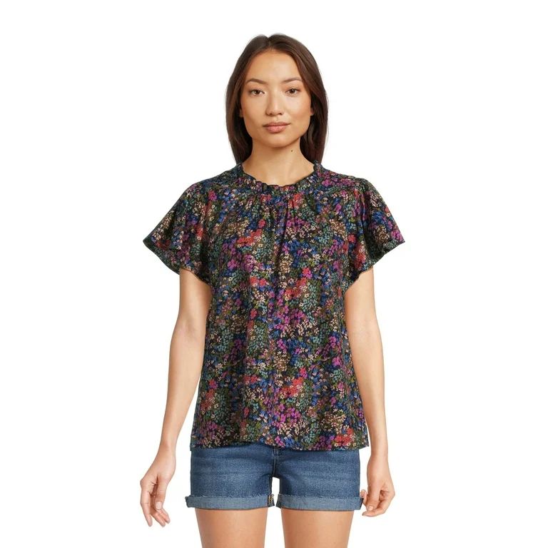 Time and Tru Women's Puff Sleeve Pop Over Woven Top | Walmart (US)