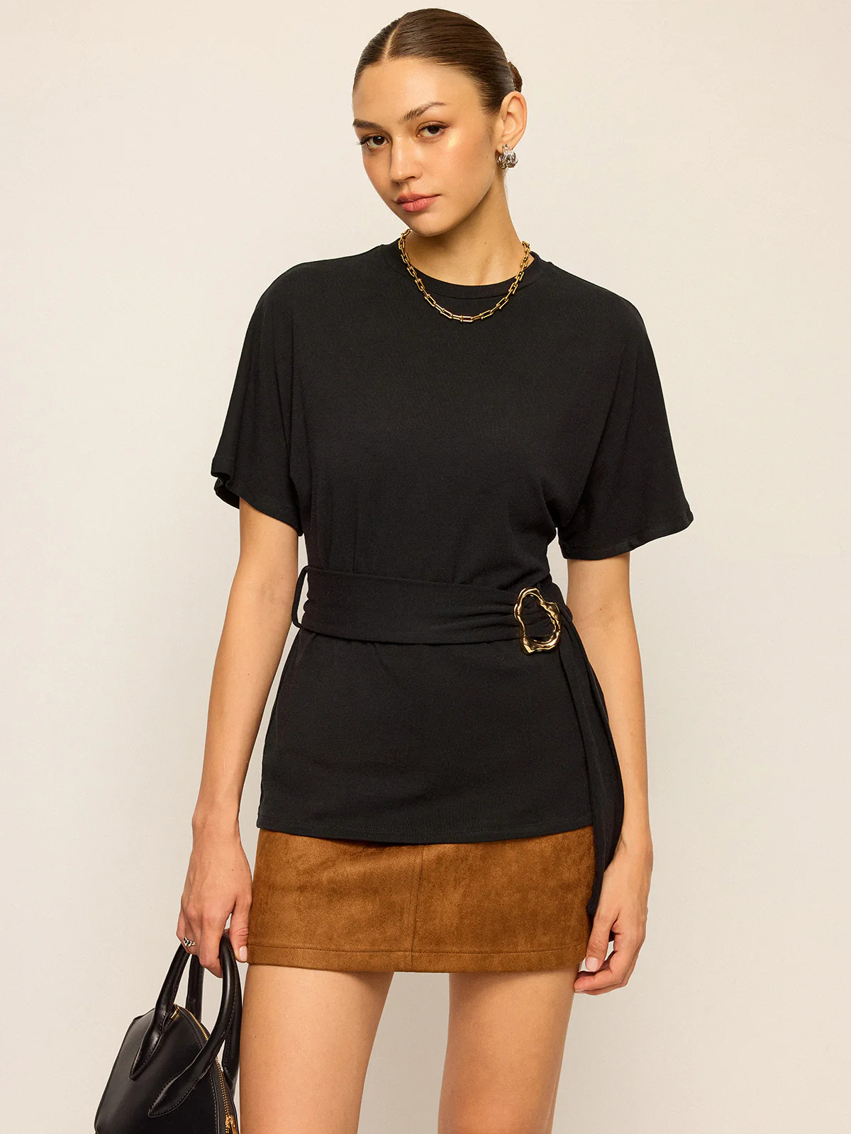 Belted Short-Sleeve Top | Commense