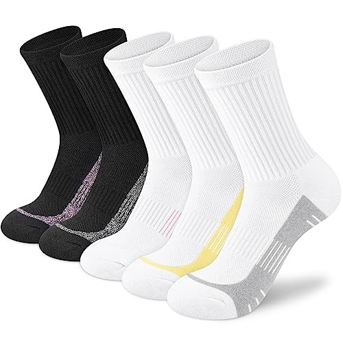 cuangya Crew Socks Women Athletic Hiking Running Cushioned Compression Socks 5-Pairs White And Black | Amazon (US)