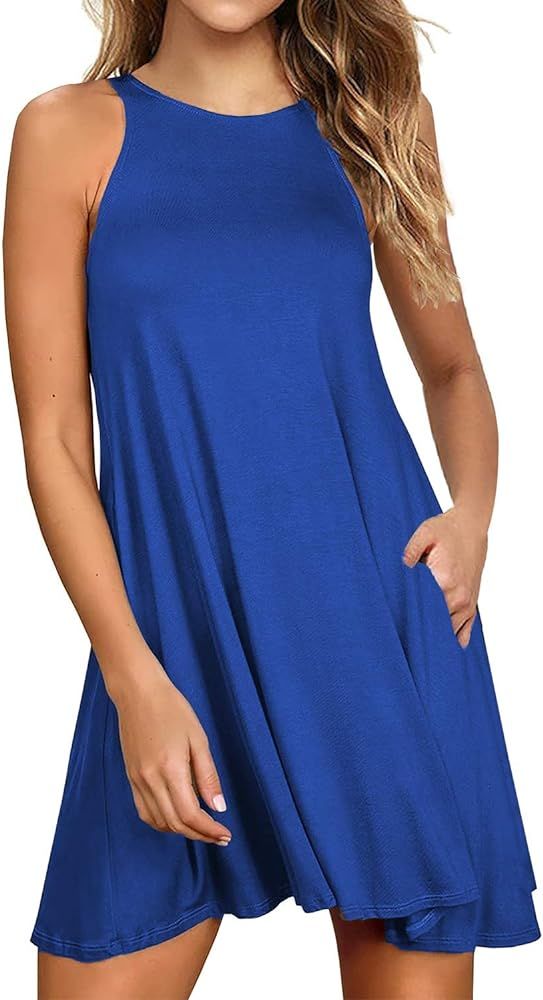 Lamilus Women's Casual Summer Tshirt Dresses Sleeveless Boho Beach Sundress Dress with Pockets | Amazon (US)