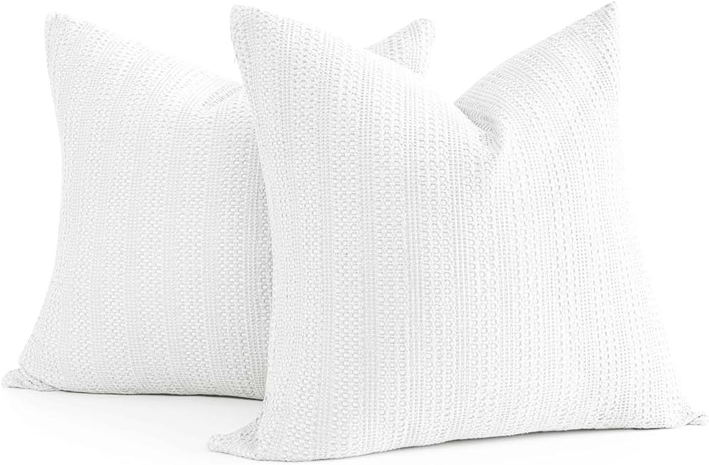 COCOPLOCEUS 26x26 Pillow Covers Set of 2 White Euro Shams Boho Decorative Throw Pillow Covers Cot... | Amazon (US)