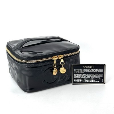 CHANEL Vanity Bag Patent Leather Cosmetic Pouch Enamel Black Authentic | eBay US