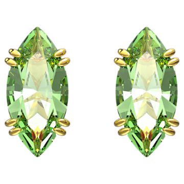 Gema stud earrings, Kite cut, Green, Gold-tone plated by SWAROVSKI | SWAROVSKI