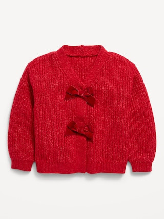 Velvet-Bow Cardigan Sweater for Toddler Girls | Old Navy (US)