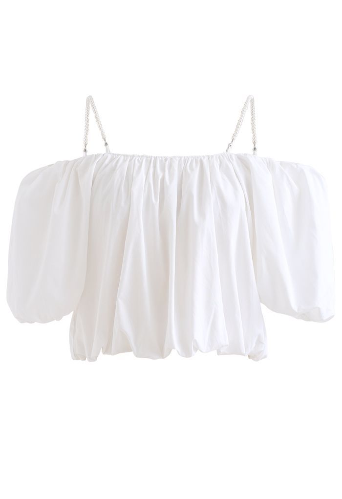 Bubble Sleeve Cold-Shoulder Crop Top in White | Chicwish