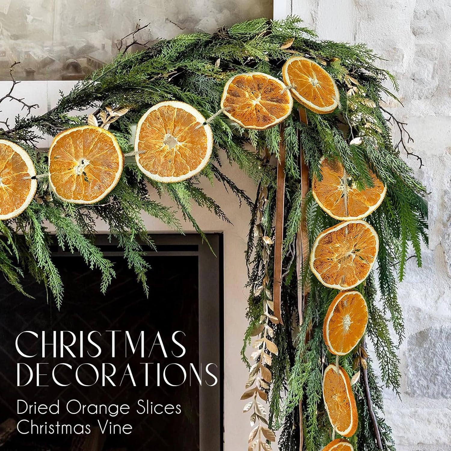 Christmas Decorations - 10 ft Dried Orange Slice Christmas Garland - Realistic Farmhouse Christmas Decor for Mantle Front Door Porch Fireplace Christmas Tree Home Indoor | Amazon (US)