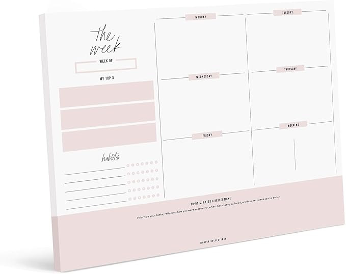 Bliss Collections Weekly Planner, Simple Pink, Undated Tear-Off Sheets Notepad Includes Calendar,... | Amazon (US)