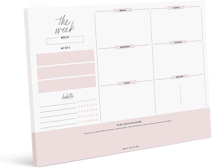 Bliss Collections Weekly Planner, Simple Pink, Undated Tear-Off Sheets Notepad Includes Calendar,... | Amazon (US)