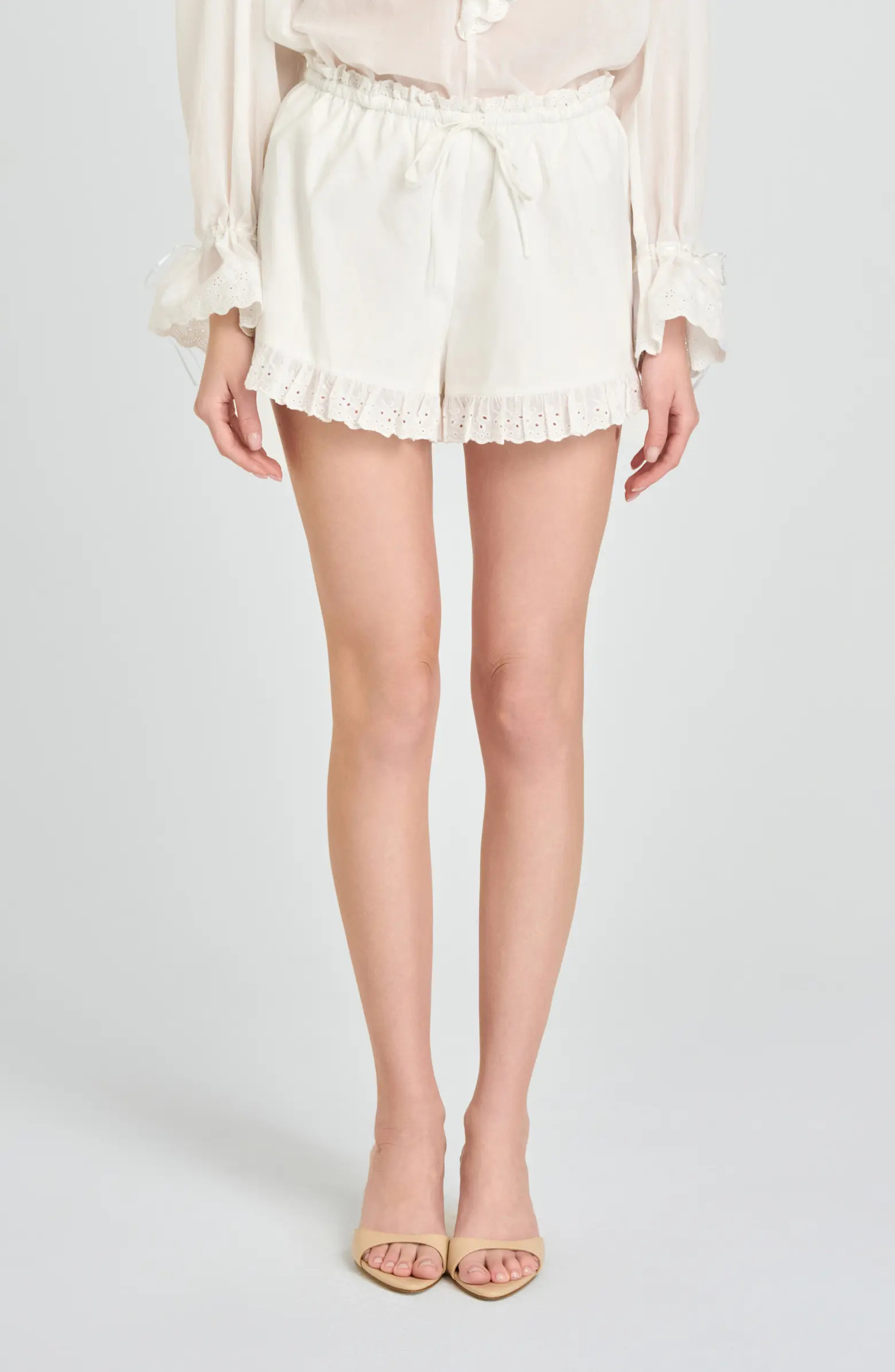 Helena Eyelet Ruffle Stretch Cotton Shorts | Nordstrom