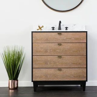 SEI Furniture Tobin Limed Burnt Oak and Marble Bath Vanity Sink | Bed Bath & Beyond