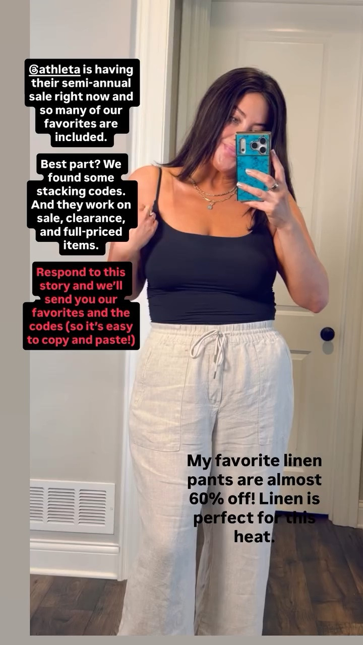 ‼️ 50% off right now: My favorite Athleta pants! These are the Retreat Linen High-Rise Wide Leg Pants, and they are the perfect breathable lightweight pants for summer. I’m in an XL; they run a little big in the waist, but I think they fit true to size everywhere else. Their best-selling pant available in this neutral bone color, white, dark brown, and black.

Use stackable codes MEGHAN10 and SaleDay15 for anything in their semi-annual sale, including already-discounted items to save even more!

#LTKSaleAlert #LTKMidsize