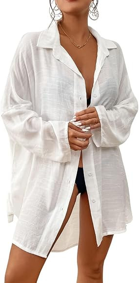 Bsubseach Women Beach Shirt Cover Up for Swimwear Button Down Blouse Tops | Amazon (CA)