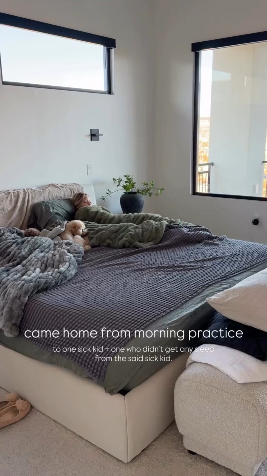 to one sick kid + one who didn’t get any sleep from the said sick kid.  came home from morning practice