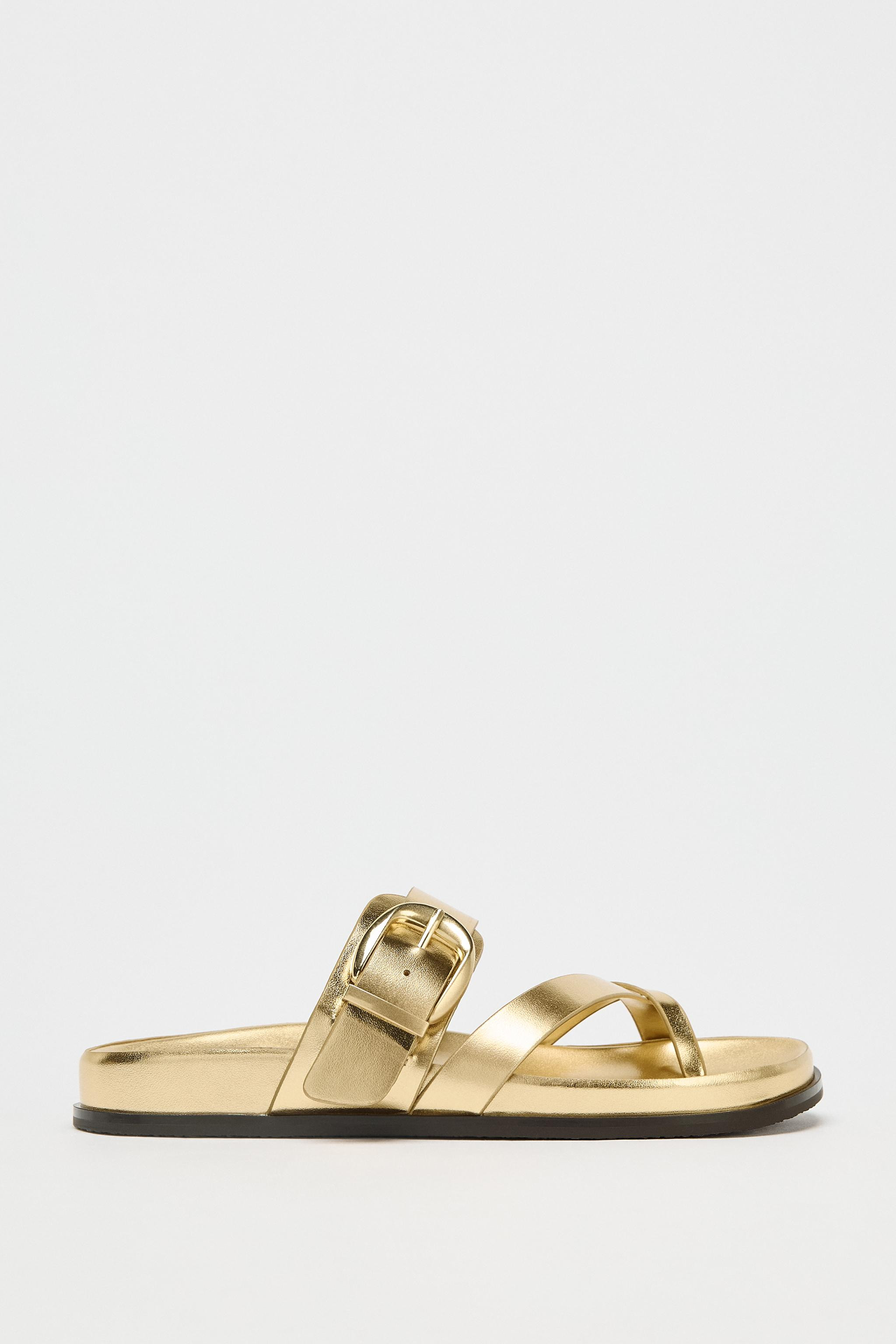 METALLIC CROSSOVER STRAP SANDALS | Zara UK