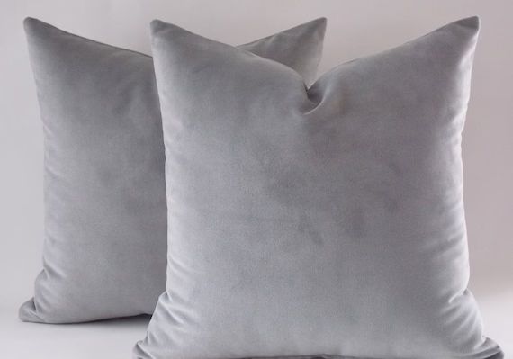 Set of 2 / Velvet Coton Grey Pillow Covers / Decorative Grey Pillow Covers / Solid Grey Throw Pil... | Etsy (US)