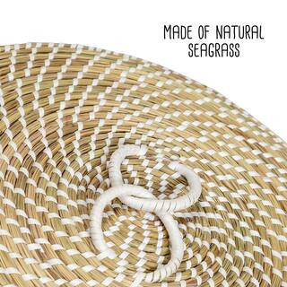 Natural and White Seagrass Accent Tall Basket Set with Lids (Set of 3) | The Home Depot