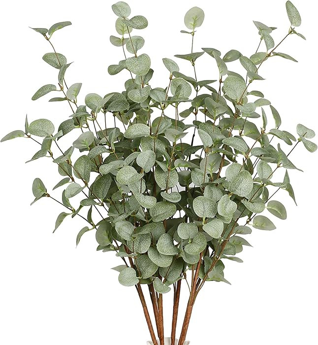 6 Pcs 27'' Eucalyptus Stems Greenery Stems Eucalyptus Leaf Spray in Green Silk Plastic Plants Flo... | Amazon (US)