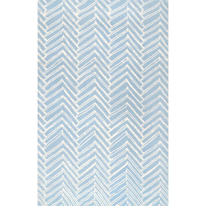 Edmont Chevron Handmade Tufted Wool Area Rug in Sky Blue | Wayfair North America
