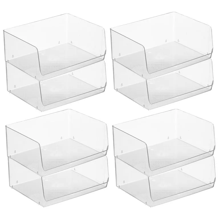 mDesign Plastic Stackable XL Kitchen Food Open Front Storage Bin, 4 Pack -  White 