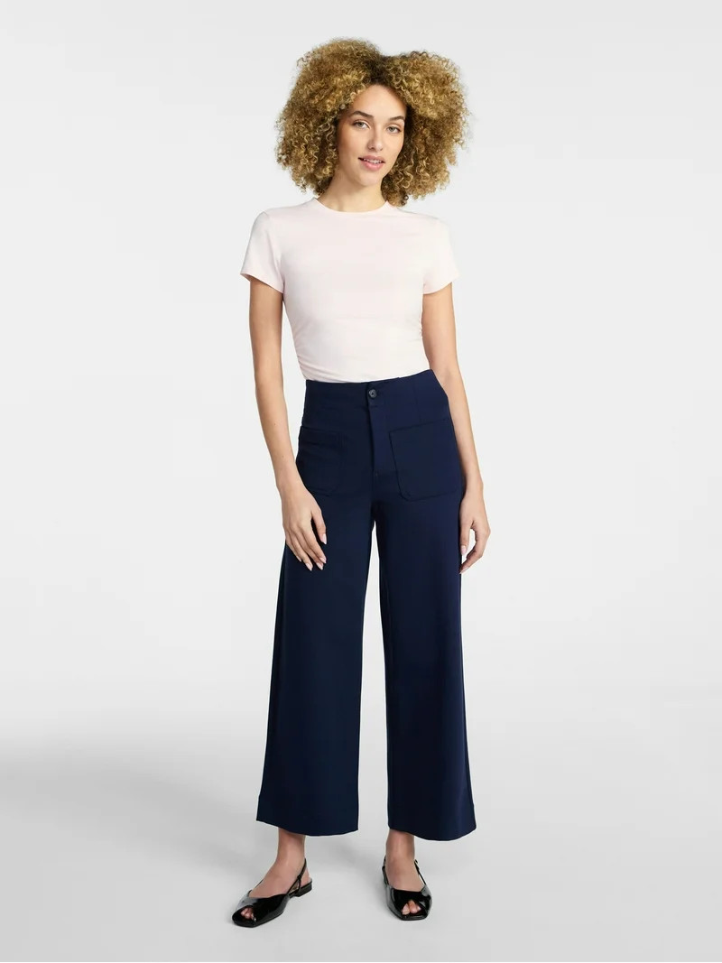 Time and Tru Women's Ponte Knit Patch Pocket Pants, 28" Inseam, Sizes 0-20 | Walmart (US)