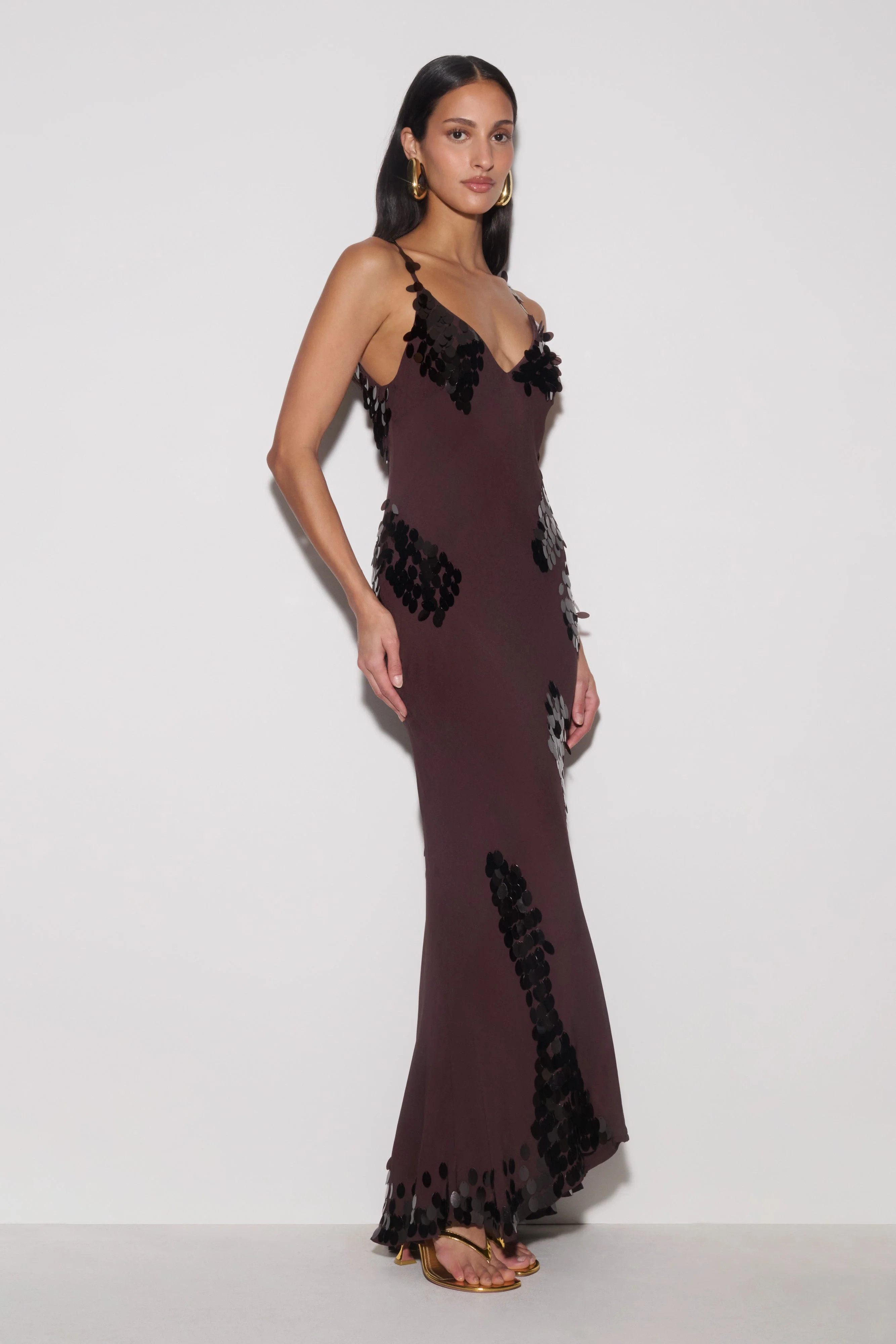 Josette Sequin & Chiffon Maxi Dress - Dark Chocolate | MESHKI US