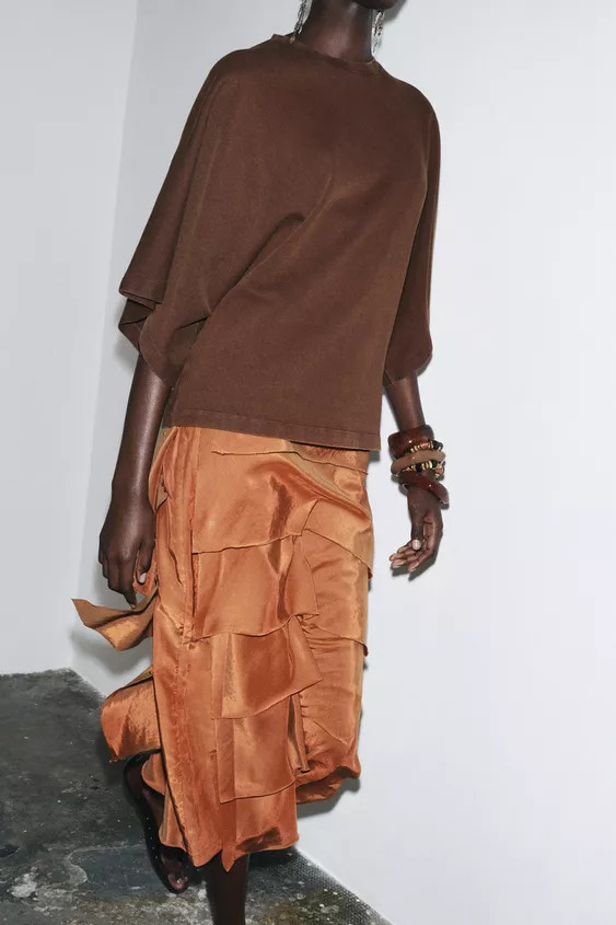 WASHED CAP SLEEVE T-SHIRTBrown+3 | Zara UK