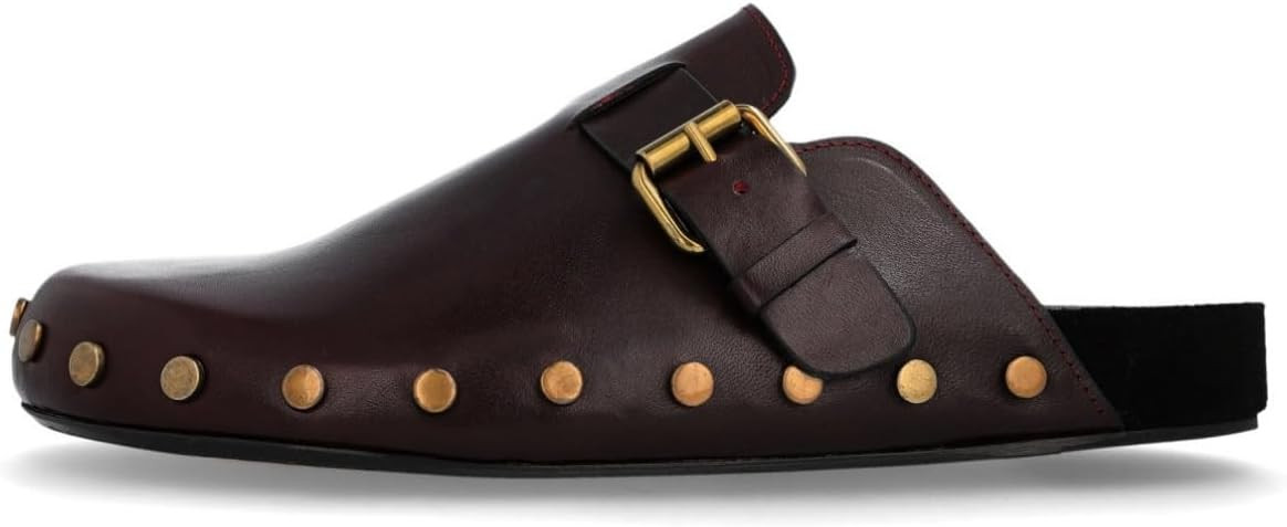 Leather Clog Mules for Women Studded Slip On Buckle Mule Slippers Closed Toe Vintage Clogs Casual... | Amazon (US)