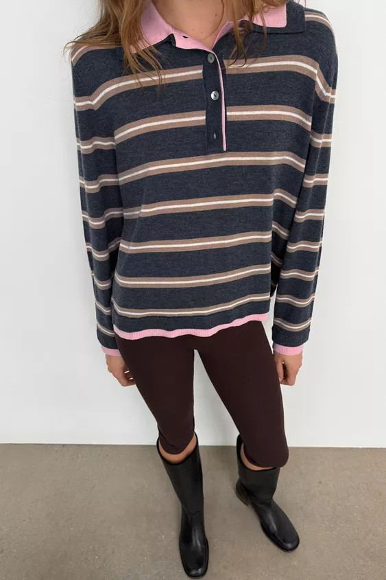 STRIPED COMBINED KNIT POLO SHIRT | Zara US