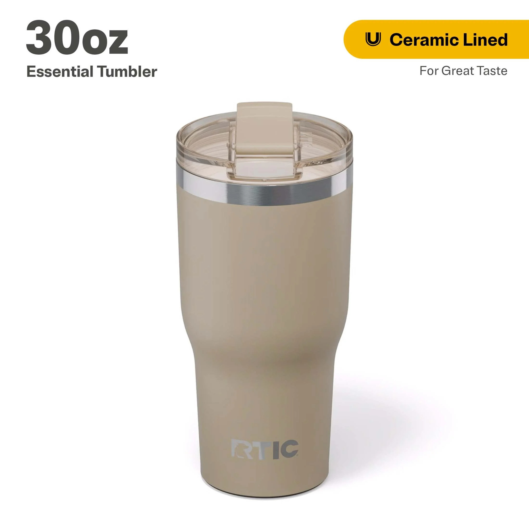 RTIC 30 oz Ceramic Lined Insulated Essential Tumbler, Leak-Resistant Lid, Beach | Walmart (US)