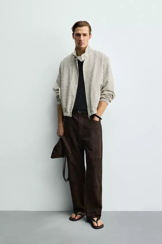 CROPPED FIT CHECK TEXTURED JACKET | Zara UK