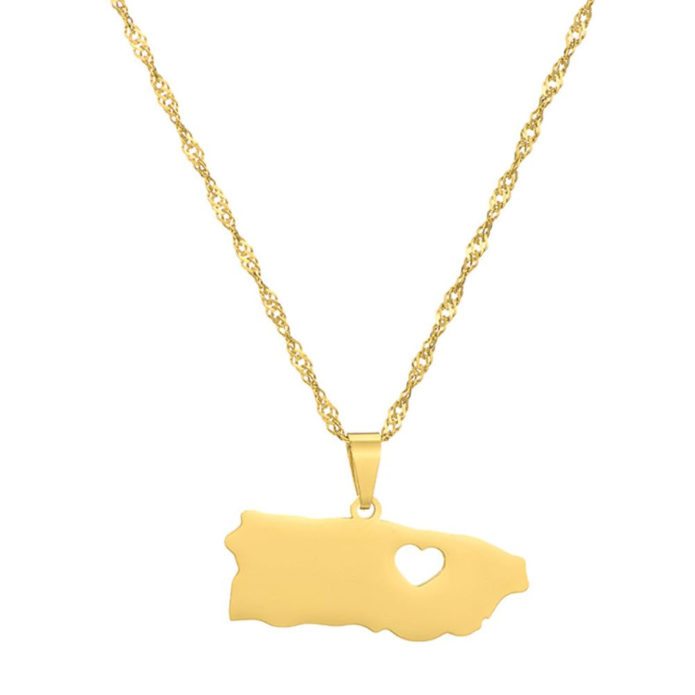 Puerto Rico Map Pendant Necklaces Stainless Steel PR Puerto Ricans Heart Map Jewelry Gifts (Gold) | Amazon (US)