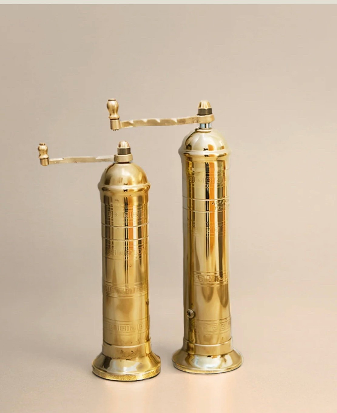 Get these beautiful brass salt and pepper set. Cove home has the best ones.