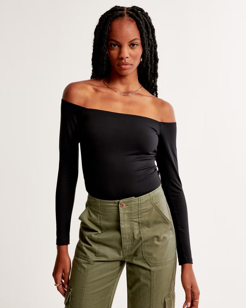 Long-Sleeve Slinky Jersey Off-The-Shoulder Bodysuit | Abercrombie & Fitch (US)