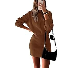 PRETTYGARDEN Women's Rib Knit Pullover Sweater Casual Long Sleeve Hooded Mini Bodycon Dress with Dra | Amazon (US)