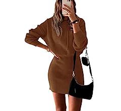 PRETTYGARDEN Women's Rib Knit Pullover Sweater Casual Long Sleeve Hooded Mini Bodycon Dress with Dra | Amazon (US)