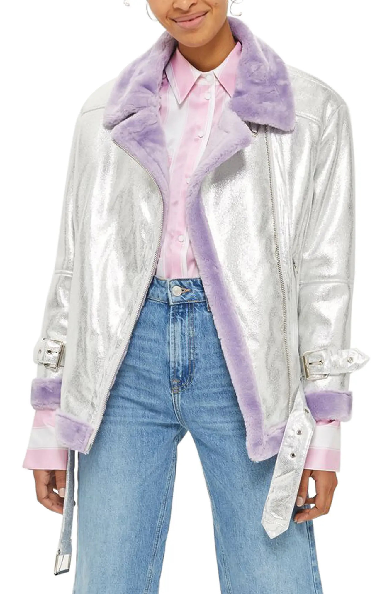 Faux Fur Metallic Biker Jacket | Nordstrom