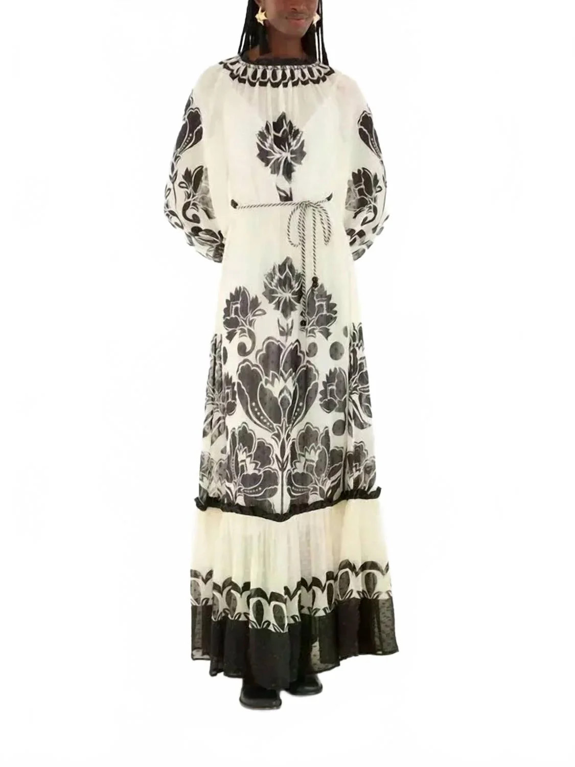 Floral Arabesque Maxi Dress In Cream | Shop Simon