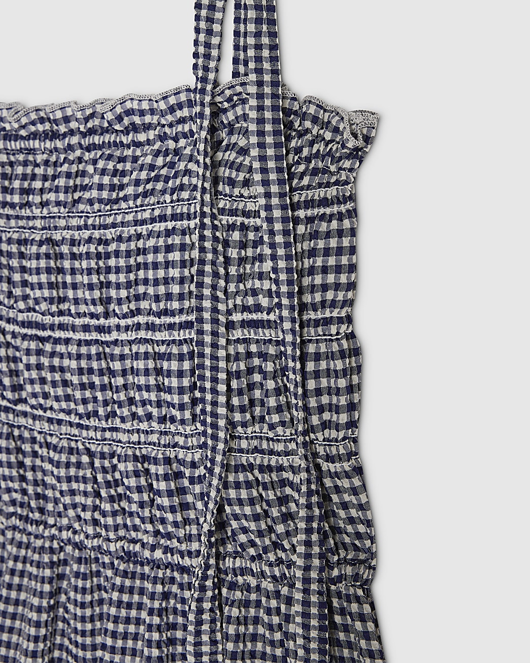 Navy Gingham Cotton Blend Shirred Midi Dress | River Island UK & IE