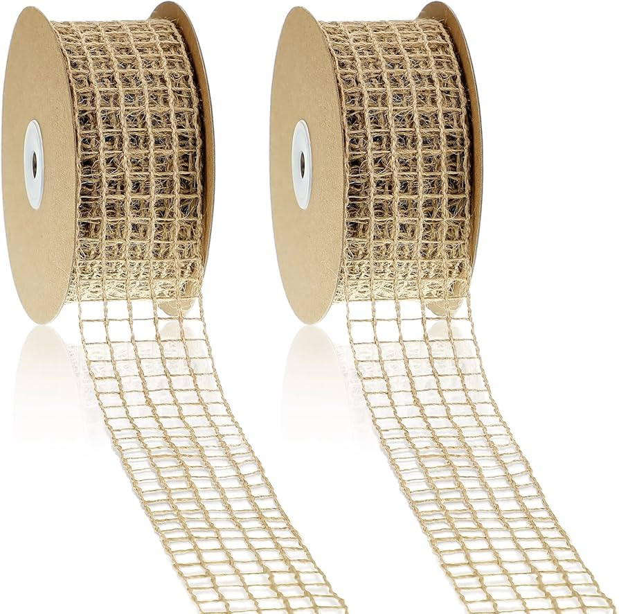 2 Rolls Mesh Burlap Wired Ribbon Open Weave Burlap Net Ribbon Fabric Ribbon DIY Craft Ribbon for ... | Amazon (US)